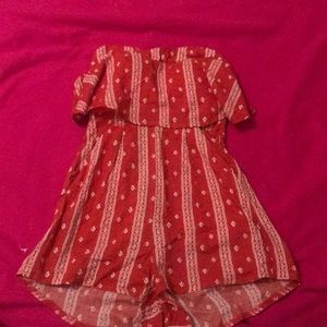 strapless red & white romper